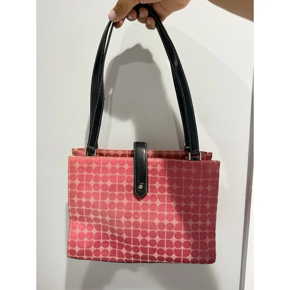 Kate Spade Vintage Pink Logo Print Handbag Purse Black Trim‎ 1